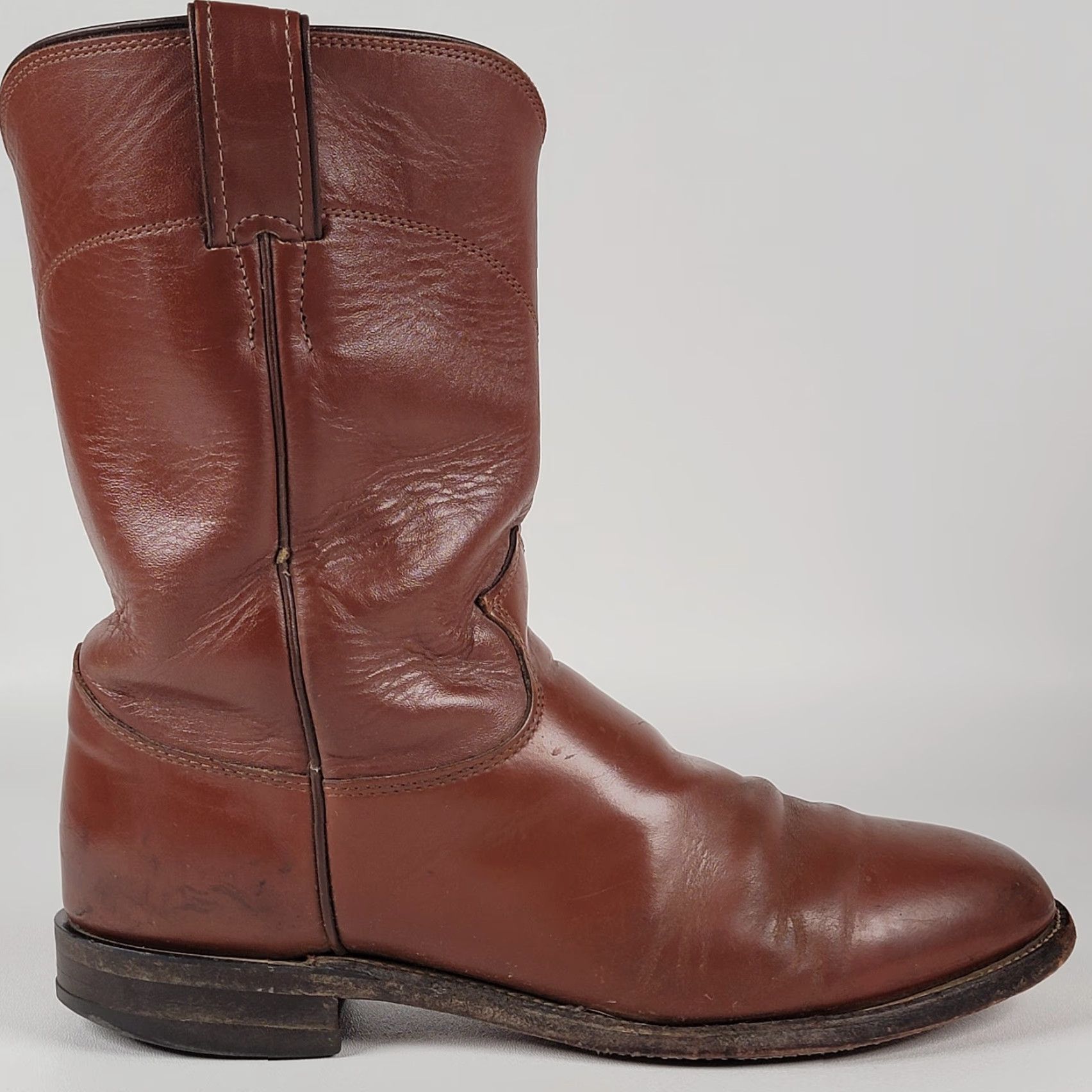 Justin Boots Justin Boots Western Boots Men 9.5 EE Brown Round Toe Pull On Mid-Calf Leather Lining Leather Insole Cowboy Western Style Vintage No Size US 10 / EU 43 - 4 Thumbnail