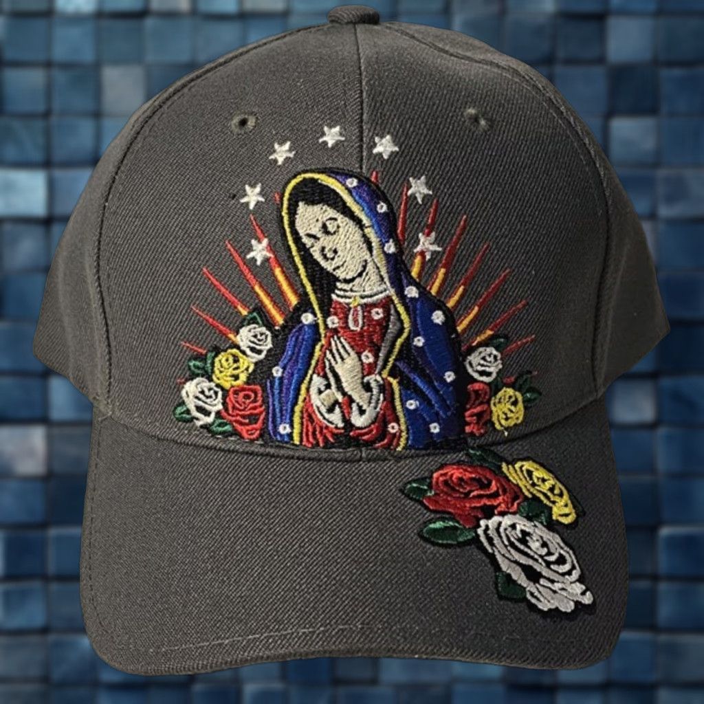 Vintage GUADALUPE VIRGIN MARY FLOWER ROSE RELIGIOUS STAR BASEBALL CAP GREY Size ONE SIZE - 1 Thumbnail