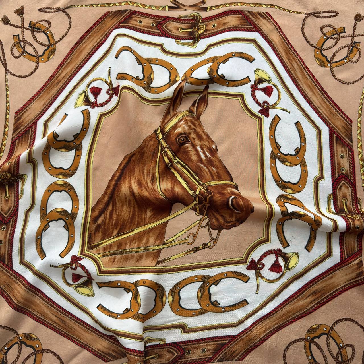 Vintage Italian Vintage Horse Head Luxury Silk Scarf (Hemes Style) Size ONE SIZE - 2 Thumbnail