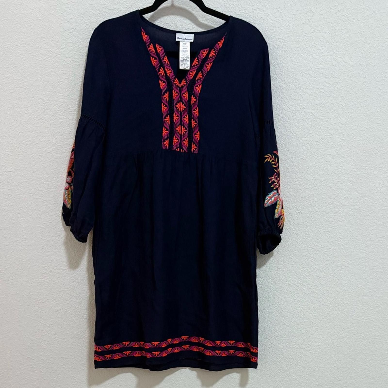 Tommy Bahama Tommy Bahama Navy Tunic Dress 3/4 Sleeve Embroidered Boho XS Size XS / US 0-2 / IT 36-38 - 3 Thumbnail