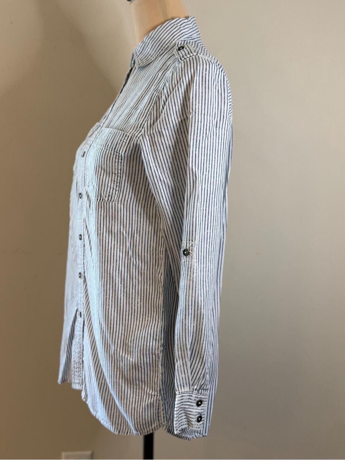 Forme D'Expression Dex blue & white stripe button up tunic top roll sleeve XS Size XS / US 0-2 / IT 36-38 - 3 Thumbnail