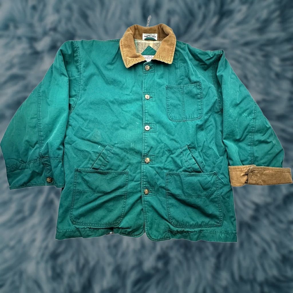 Vintage VINTAGE Saddlebrook Coat Men's Large Green Plaid Lined Barn Chore Canvas Corduroy Button Long Overcoat Size US L / EU 52-54 / 3 - 1 Thumbnail