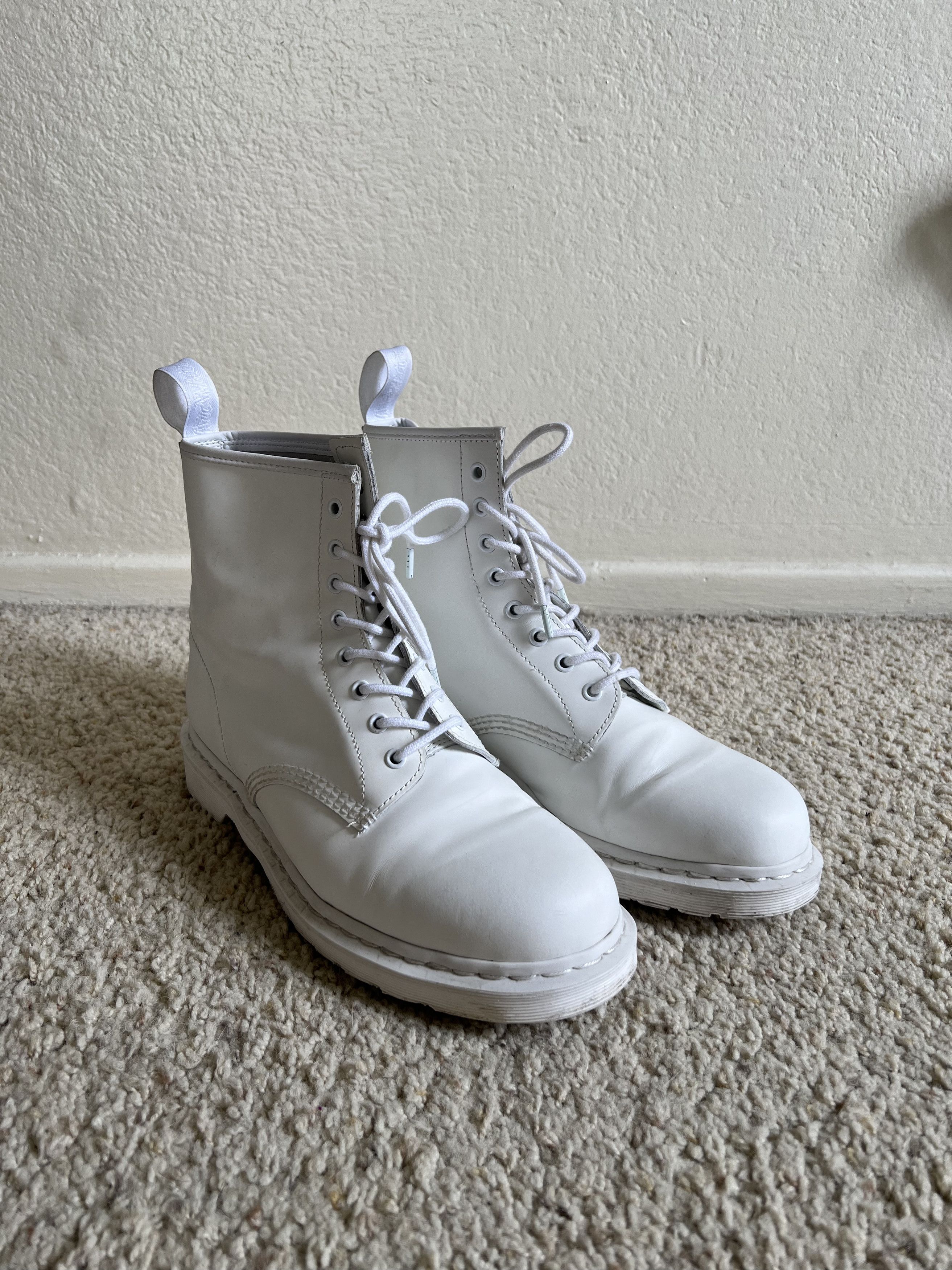 Dr martens white mono boots on sale