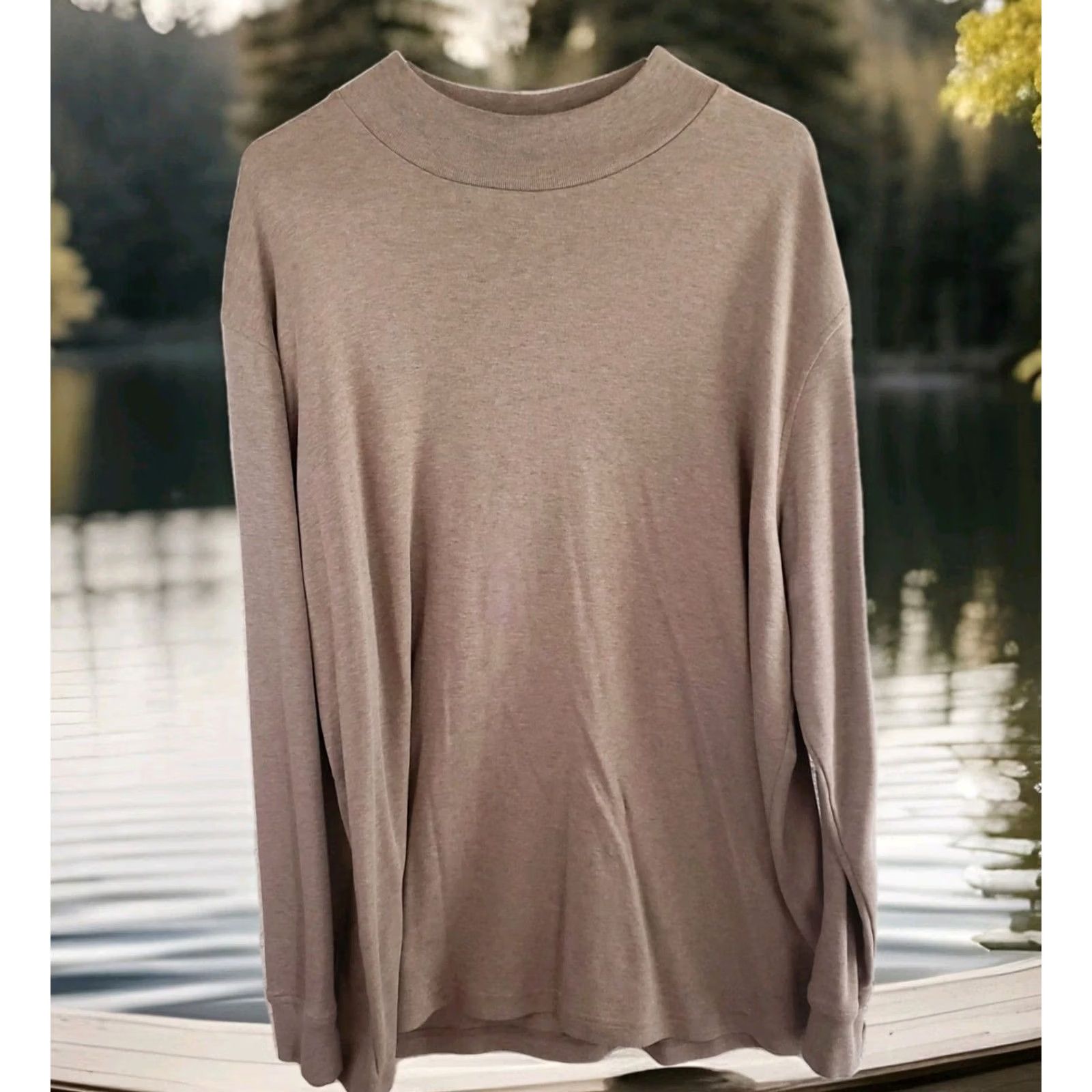 Lands' End Lands' End Men's XXL Light Brown Pullover Mock Neck Cotton Sweater Knit Long Sleeve Fas... Size US XXL / EU 58 / 5 - 2 Thumbnail