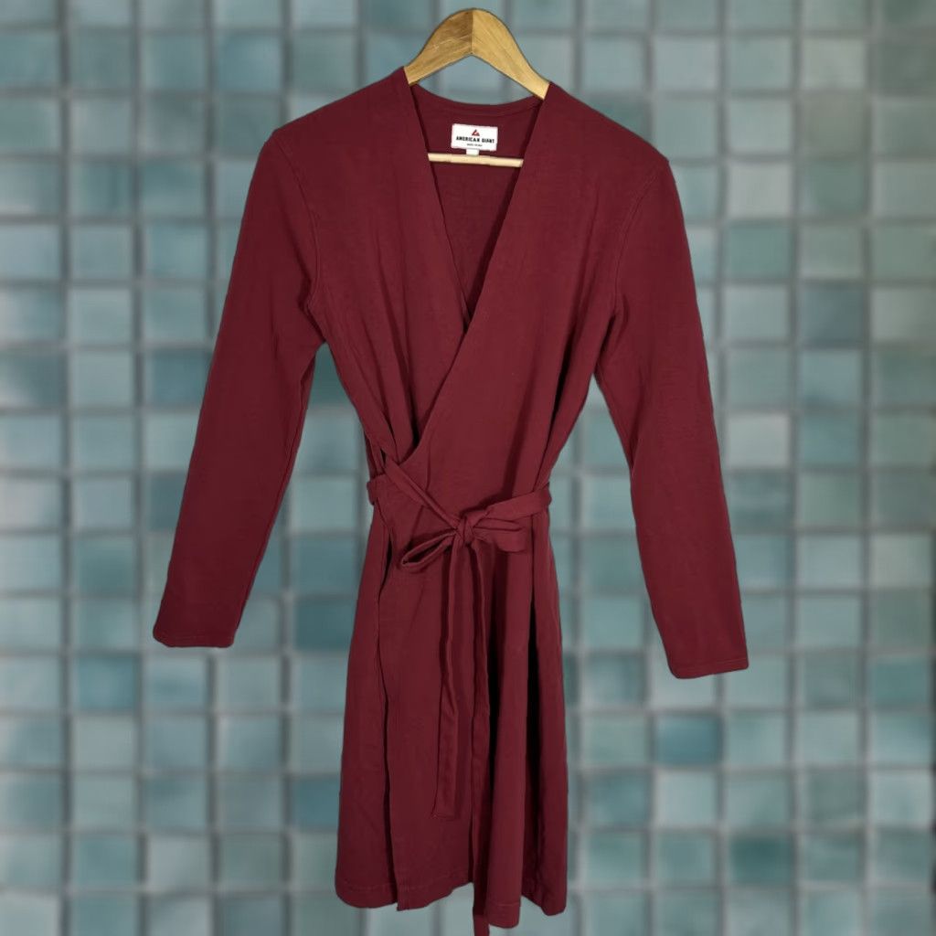 Vintage VINTAGE American Giant Wrap Dress Women's Red S MIDI Knit Cotton Belted V-Neck Long Sleeve Tie" Size S / US 4 / IT 40 - 1 Thumbnail