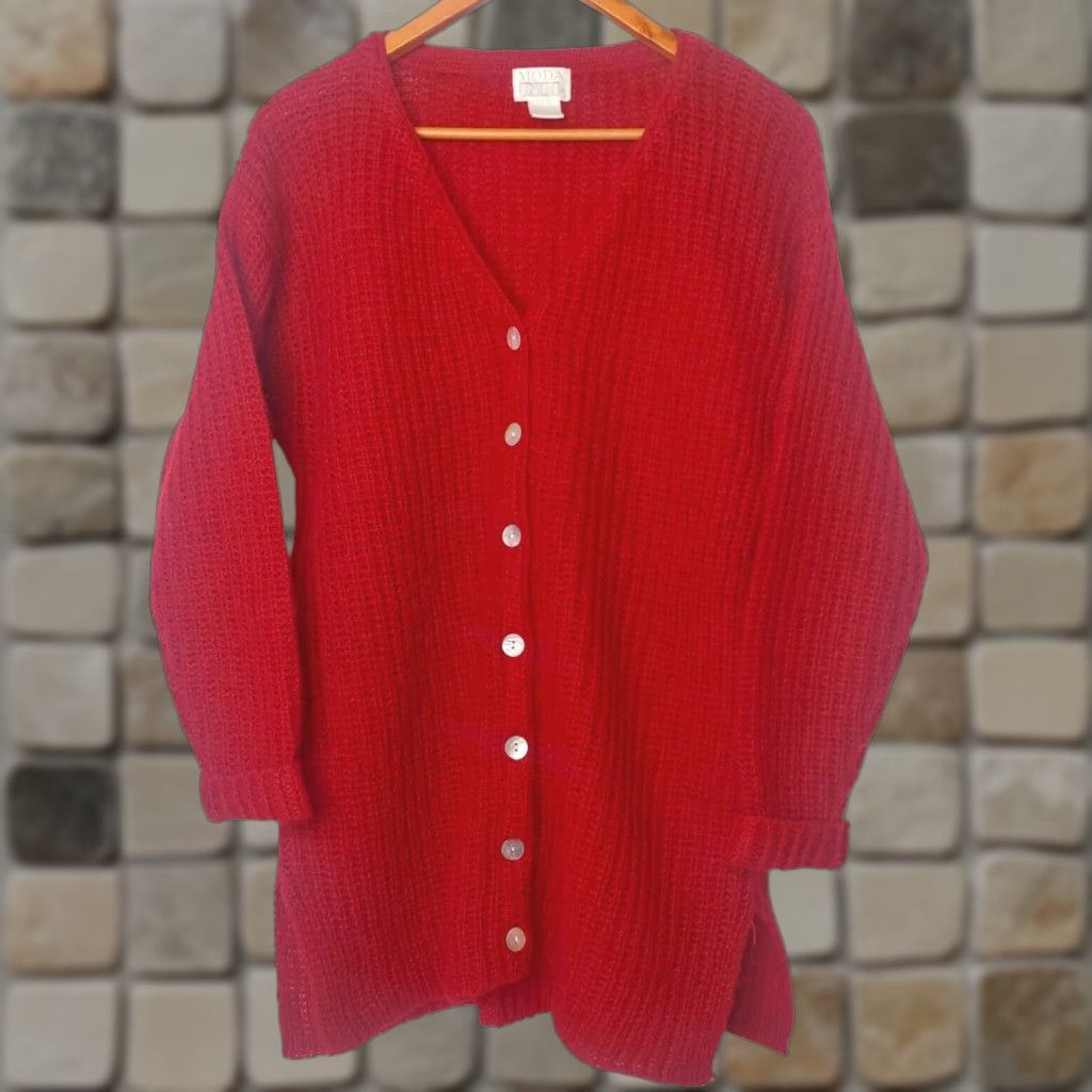 Vintage Vintage Moda Intl Women’s Cardigan Sweater S Red Knit Y2K Mohair Blend Casual Size S / US 4 / IT 40 - 1 Thumbnail