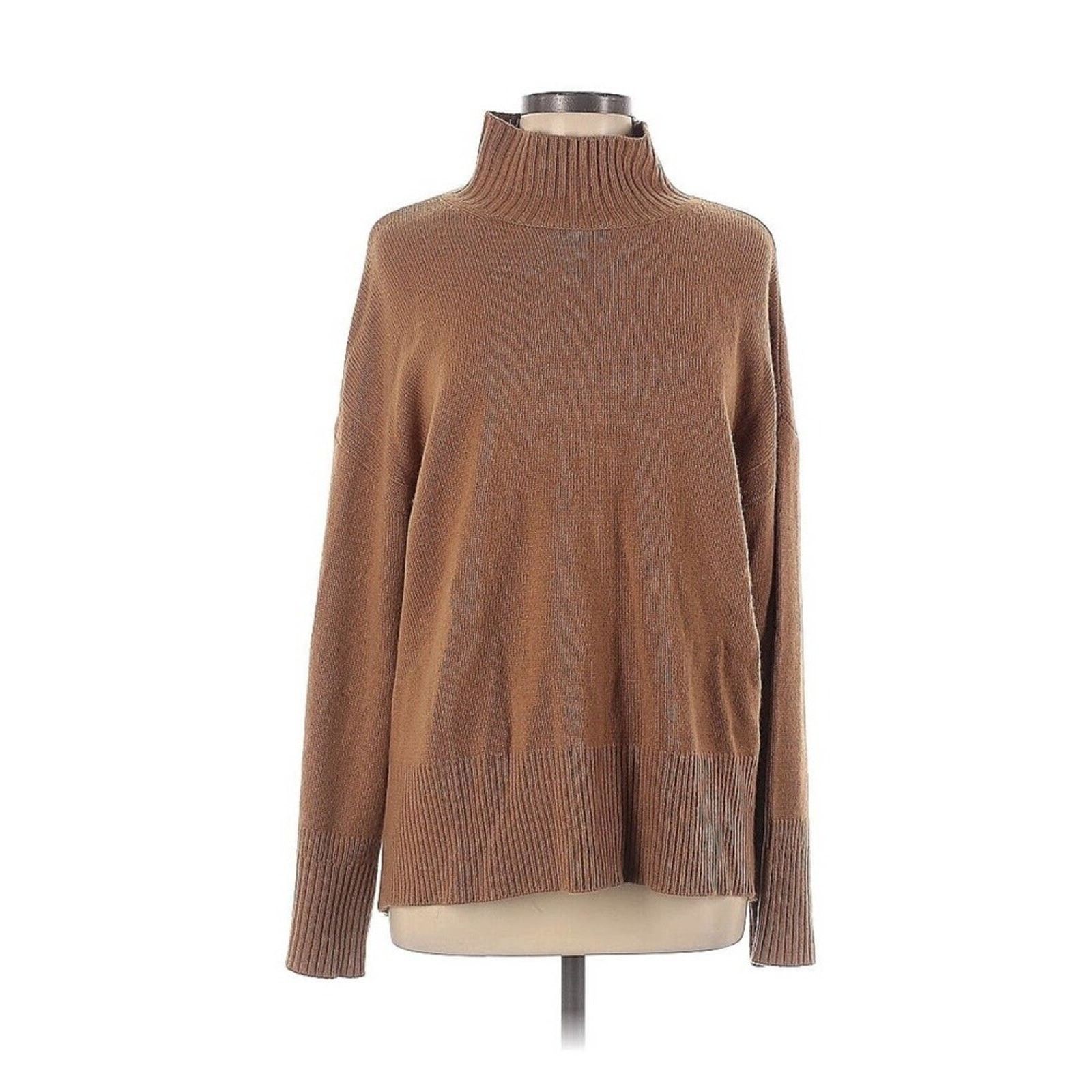 Frame FRAME HIGH LOW SWEATER 100% CASHMERE Mock Tan Camel Brown Size M / US 6-8 / IT 42-44 - 4 Thumbnail