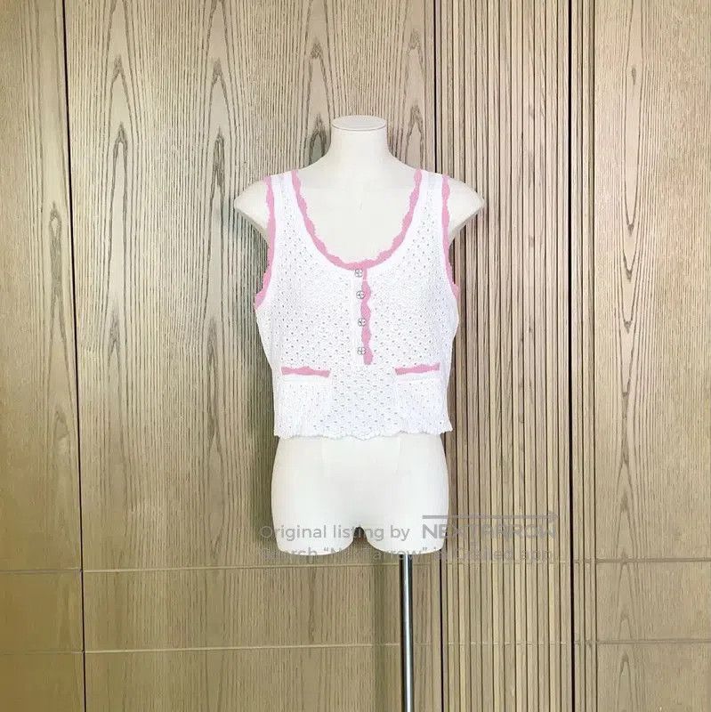 Chanel Chanel Summer White Cotton Vest with Pink Trim . Size S / US 4 / IT 40 - 1 Thumbnail