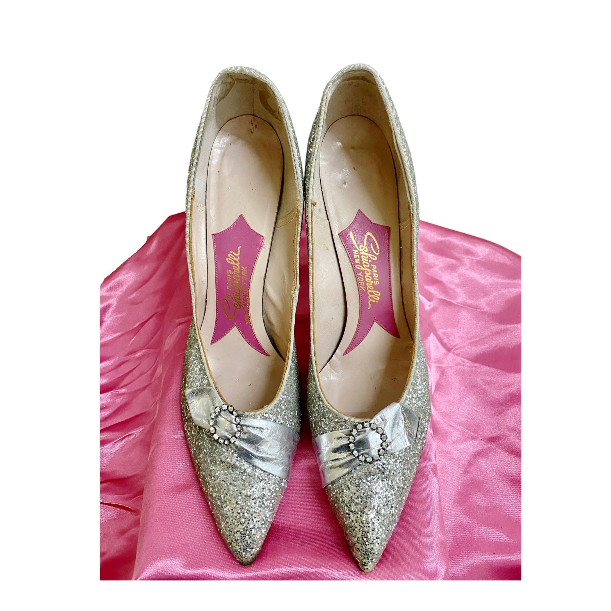 Schiaparelli Vintage 1950s Schiaparelli Silver Glitter Pumps Size US 10 / IT 40 - 2 Thumbnail