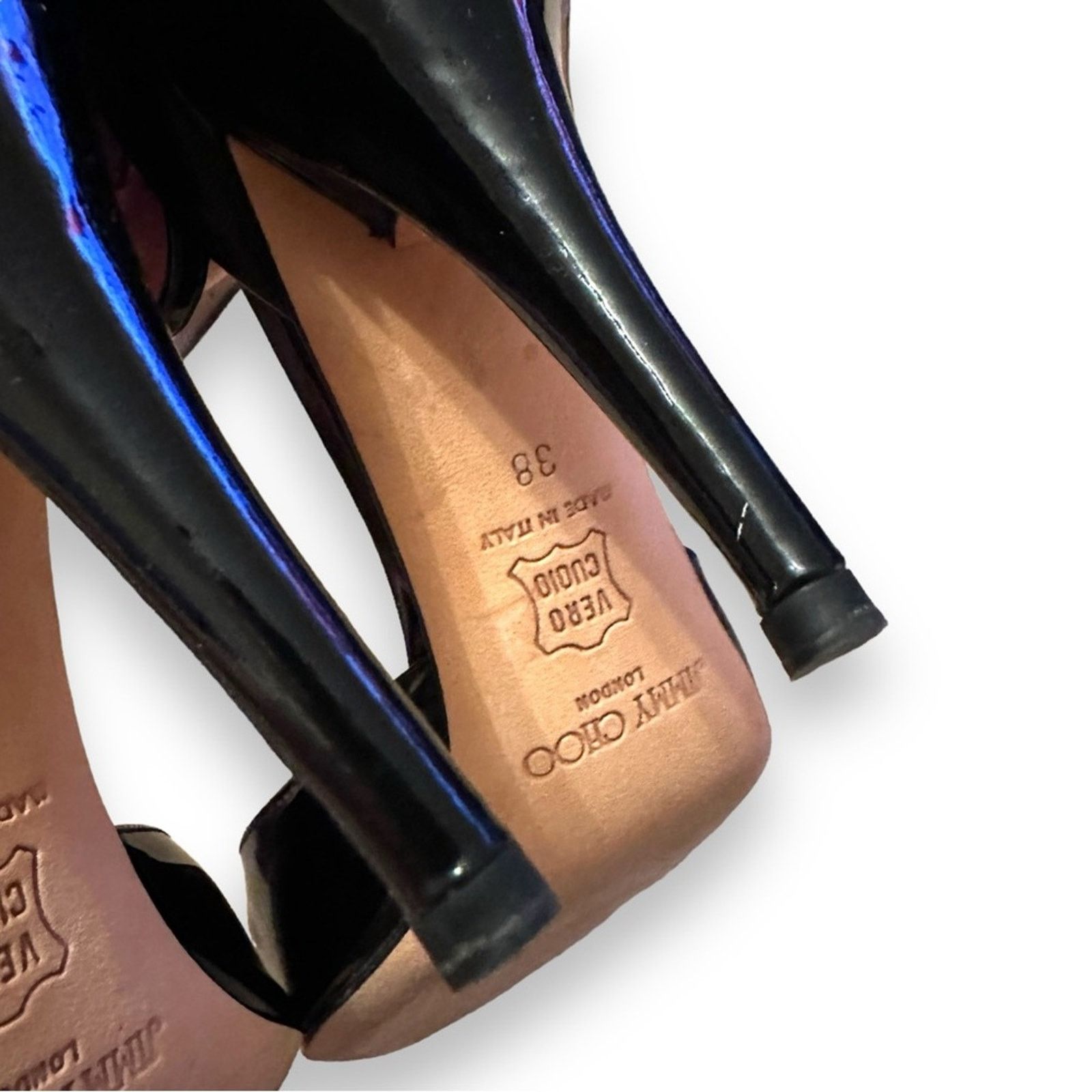 Jimmy Choo Jimmy Choo Octo Patent Leather Glossy Black Stiletto Heels Size US 8 / IT 38 - 10 Thumbnail