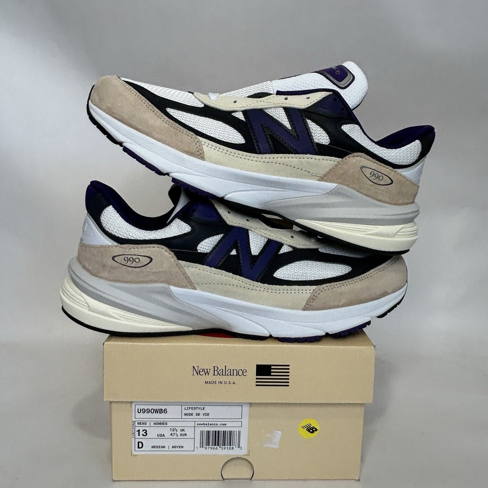 New Balance New Balance 990v6 X Teddy Santis “White Black Plum” U990WB6 Size US 13 / EU 46 - 1 Thumbnail