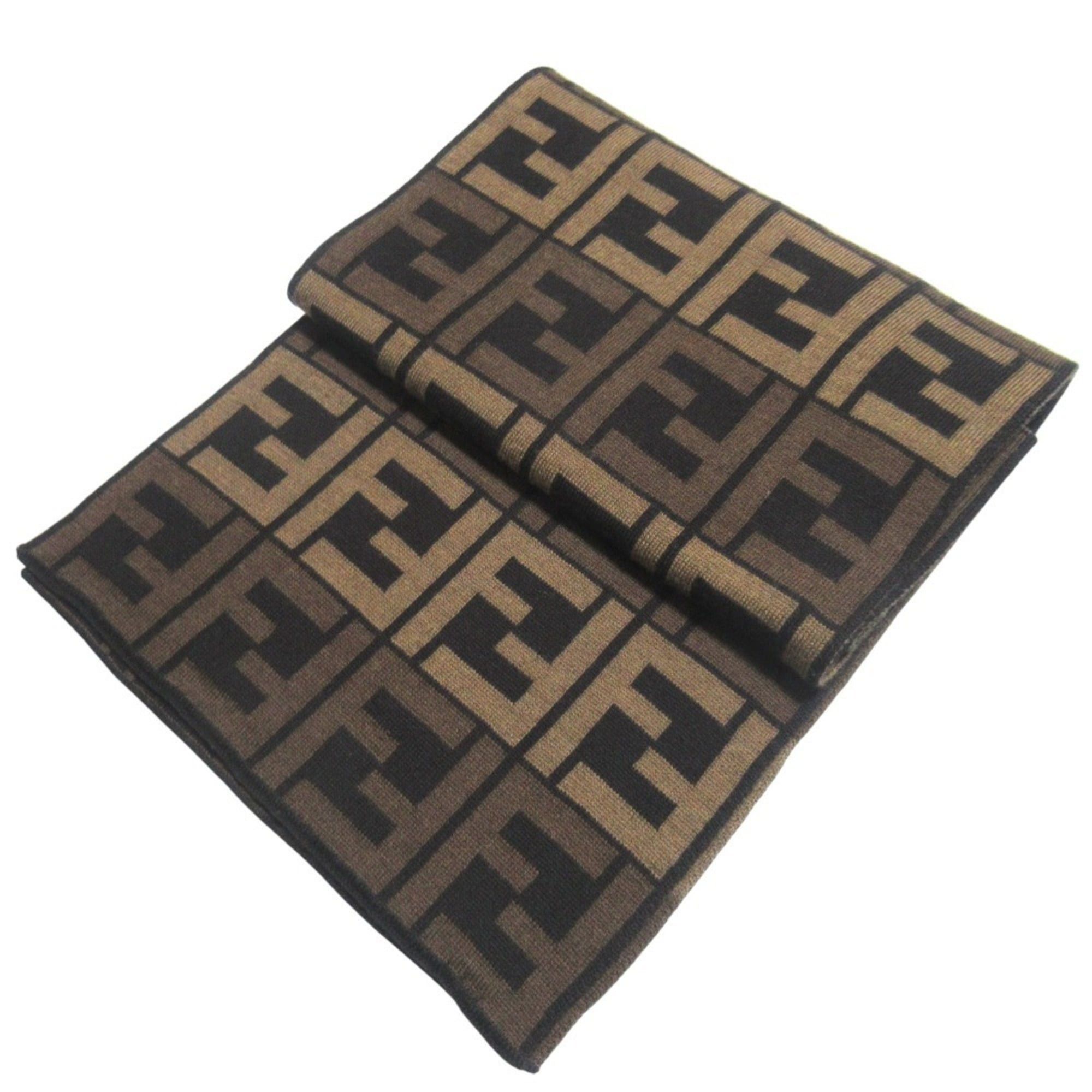 Fendi FENDI Zucca pattern knit scarf, brown x black, for men and women. Size ONE SIZE - 1 Thumbnail