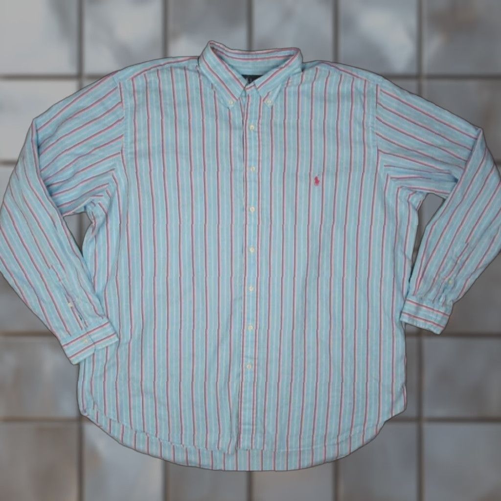 Ralph Lauren VINTAGE Ralph Lauren Mens 2XL XXL Tall Blue Striped Button-Up Shirt Long Sleeve Pony Classic Fit Size US XXL / EU 58 / 5 - 1 Thumbnail