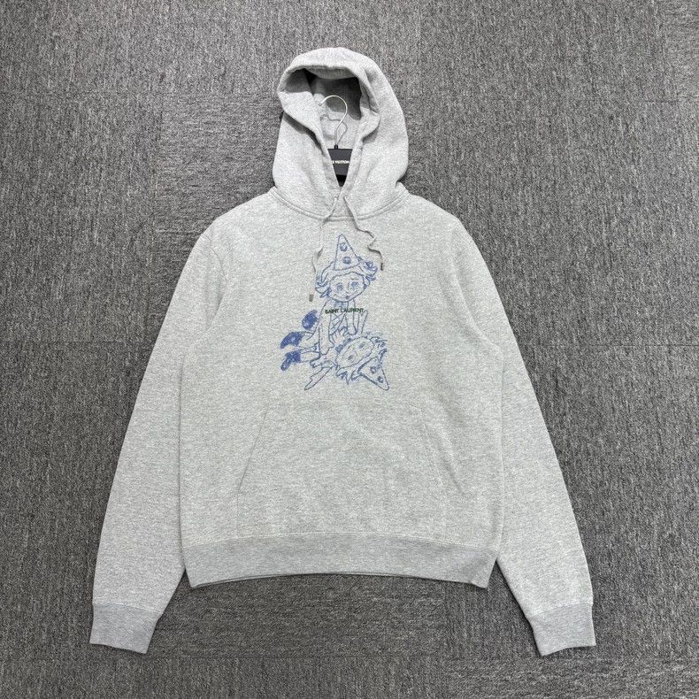 Saint Laurent Paris Cartoon Pattern Hooded Sweatshirt in Gray Size US XL / EU 56 / 4 - 1 Thumbnail