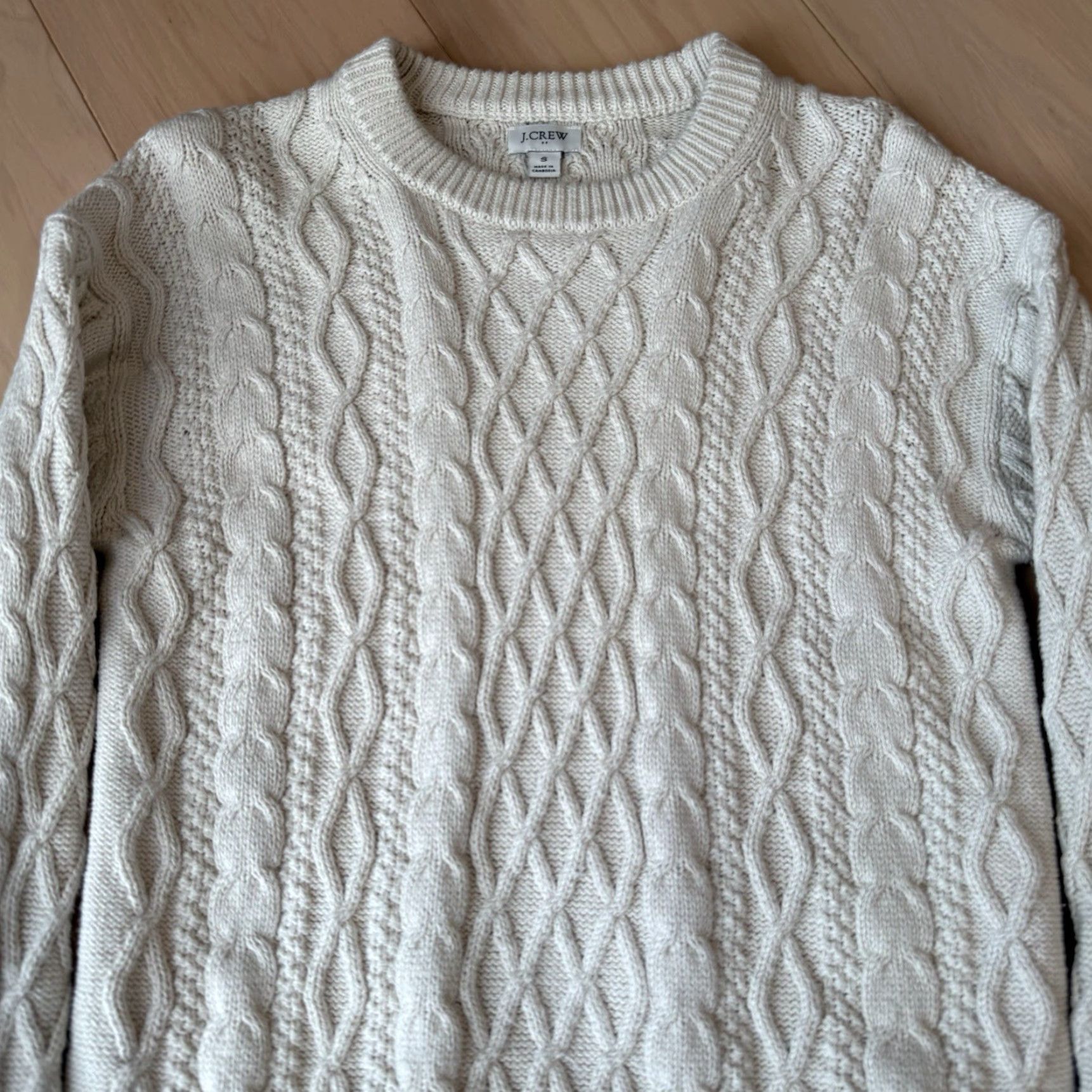 J.Crew J. Crew Fisherman Sweater Women's Small Cream Cotton Cable Knit Pullover Winter Size S / US 4 / IT 40 - 3 Thumbnail