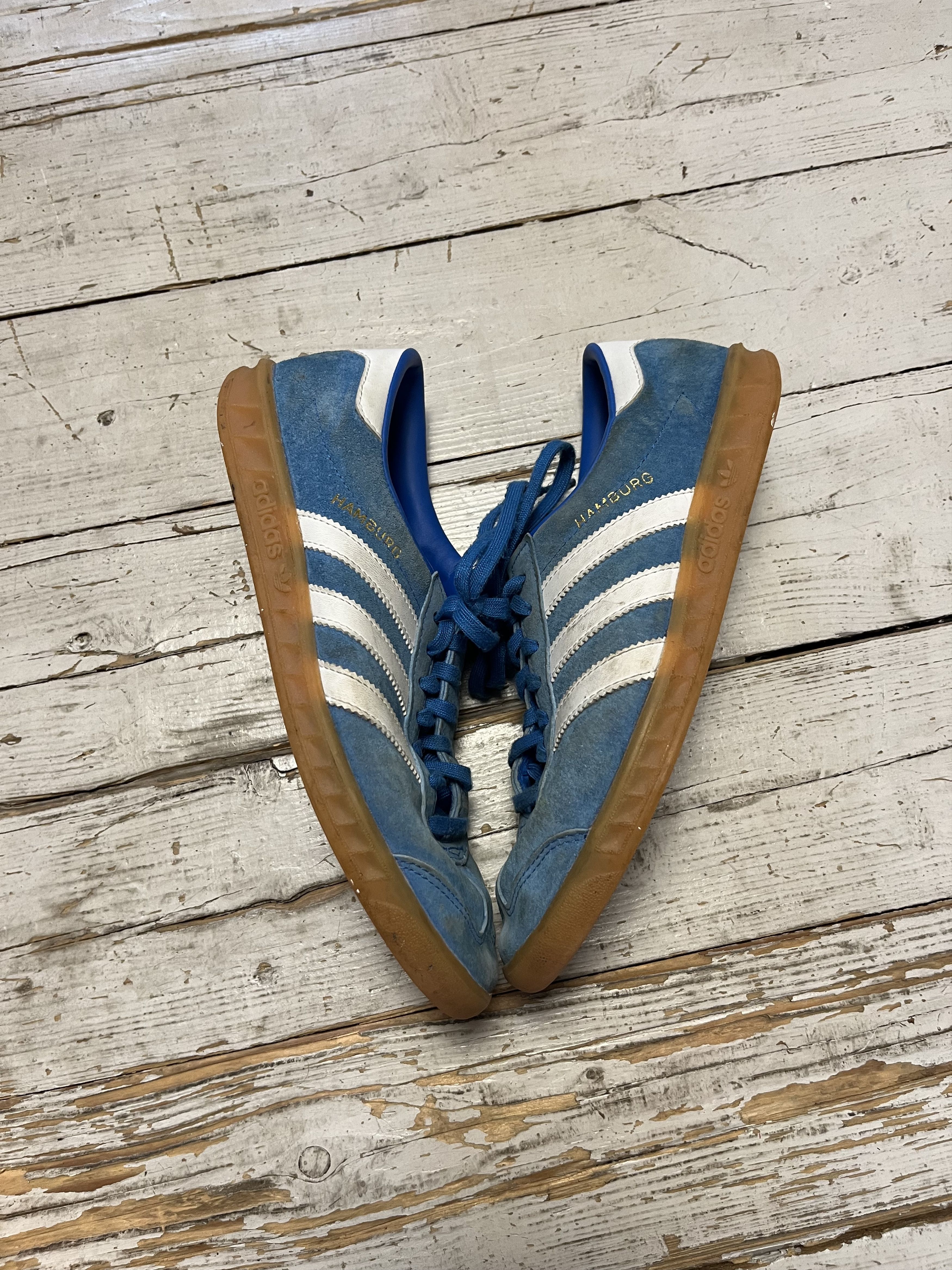 Adidas × Vintage Adidas Hamburg (Samba) Handball Shoes Blue and White Size US 7 / EU 40 - 3 Thumbnail