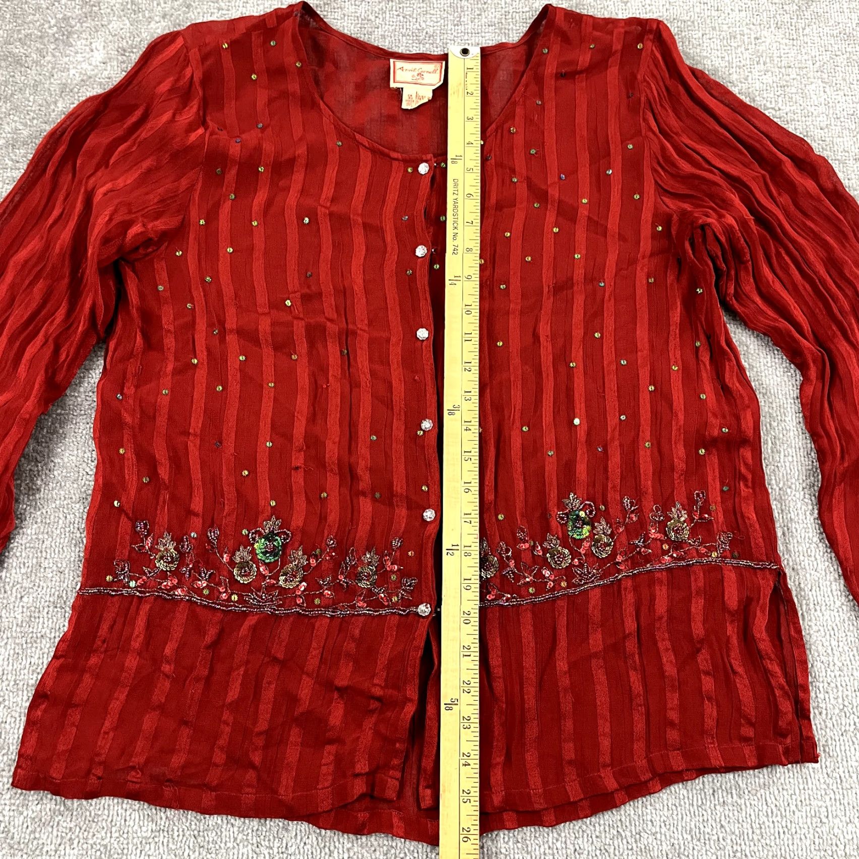 Vintage April Cornell Women's Button-Up Blouse Large Red Sequin Sheer Casual, Workwear, Travel Size L / US 10 / IT 46 - 4 Thumbnail