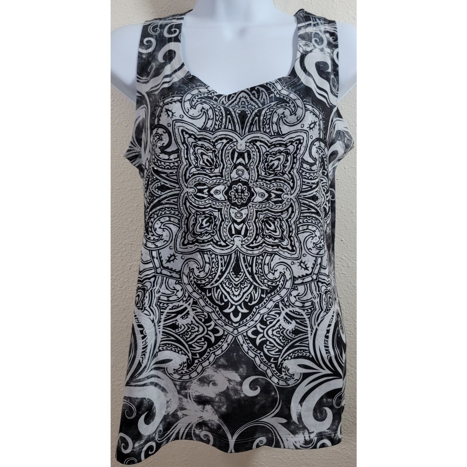 Other Zenergy Black White Floral Print Top 1 Medium Rhinestones Size M / US 6-8 / IT 42-44 - 1 Thumbnail