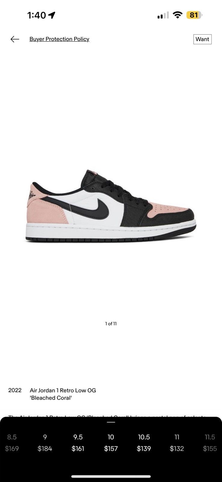 Nike Air Jordan 1 Retro Low OG ‘Bleached Coral’ Size US 10 / EU 43 - 8 Thumbnail