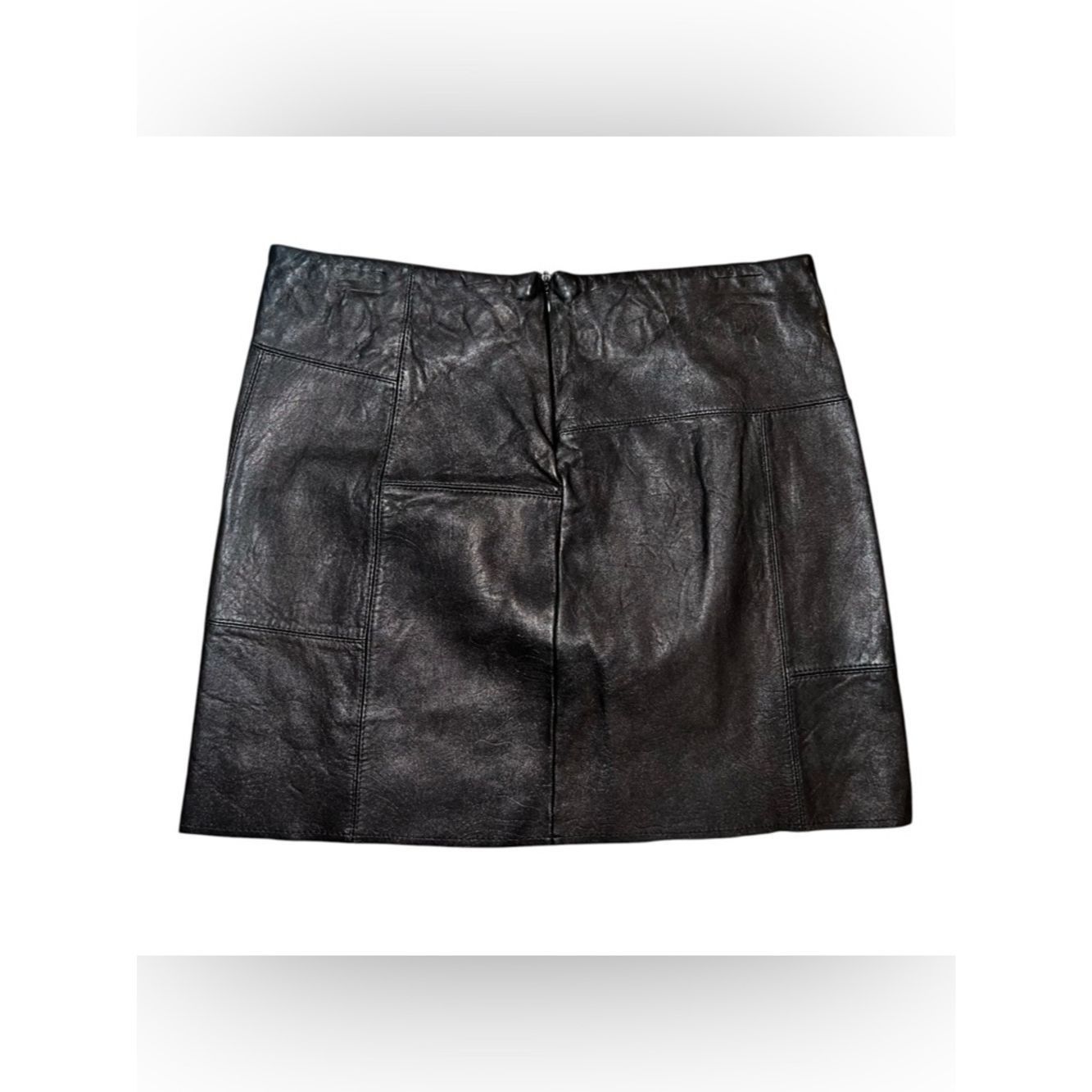 Other Black Leather Mini Skirt Panel Patchwork NWOT Lined Back Zi Size 28" / US 6 / IT 42 - 2 Thumbnail
