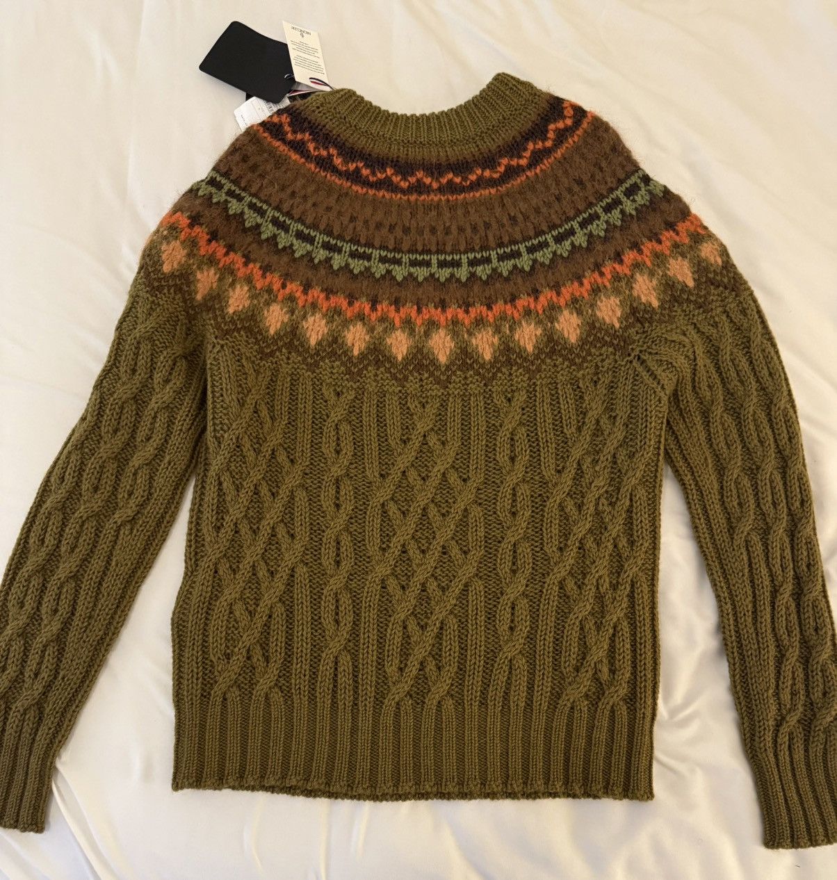 Moncler Grenoble Moncler Cable Knit Sweater Fair Isle Pattern Olive Green NWT Size US L / EU 52-54 / 3 - 2 Thumbnail