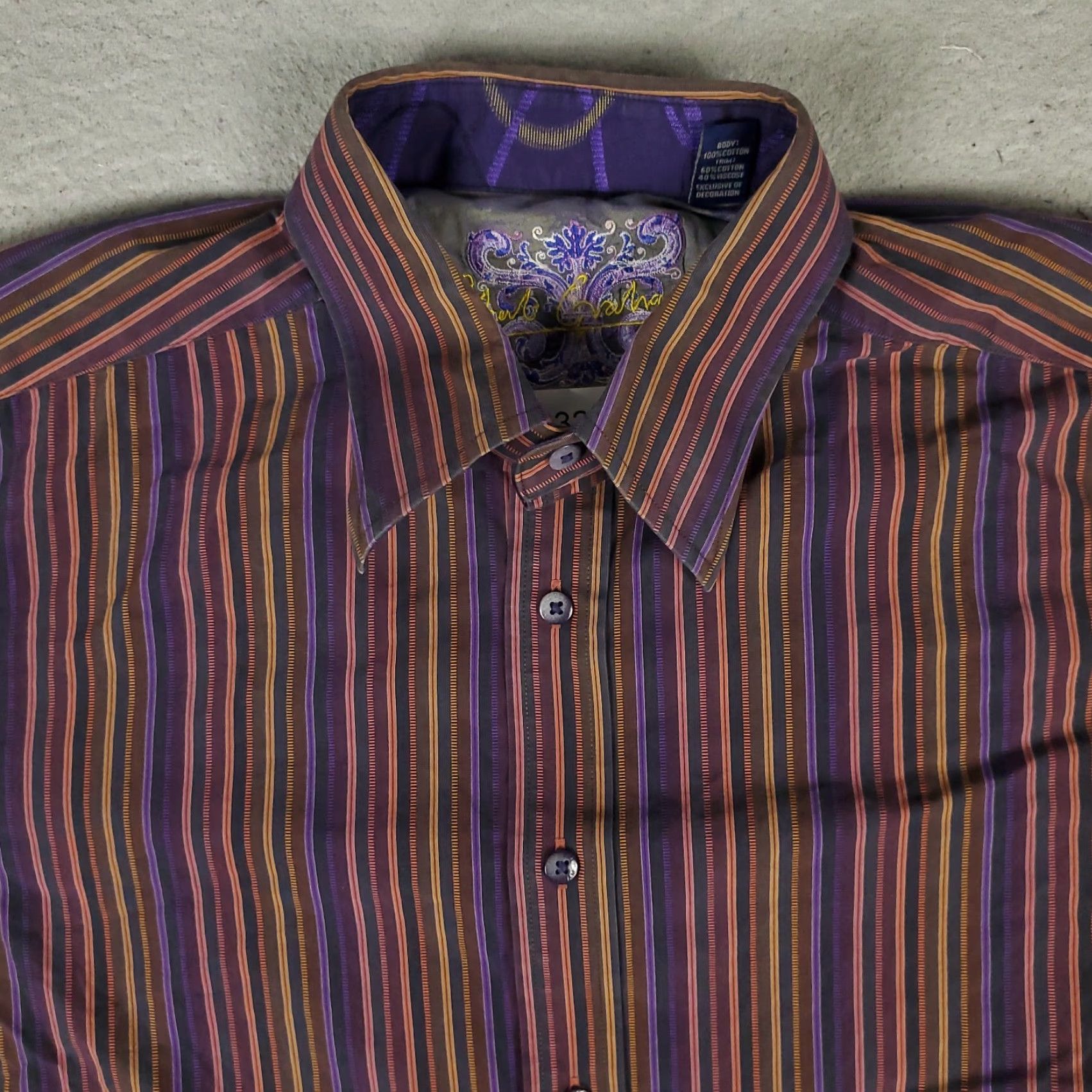 Robert Graham VINTAGE Robert Graham Shirt Mens Large Purple Red Striped Button-Up Long Sleeve – Regular Fit, Cotton, Classic American Style, 90s/Preppy, Mens Size US L / EU 52-54 / 3 - 2 Thumbnail