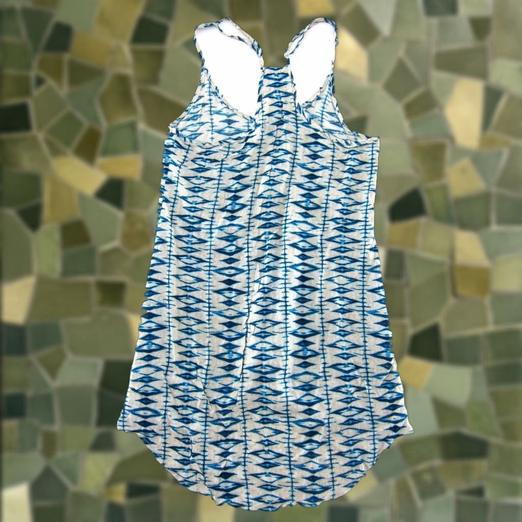 Vintage 8 Days A Week Frankies Bikinis Small 100% Rayon Blue Ivory Mini Tank Slip Dress Womens Size S / US 4 / IT 40 - 1 Thumbnail