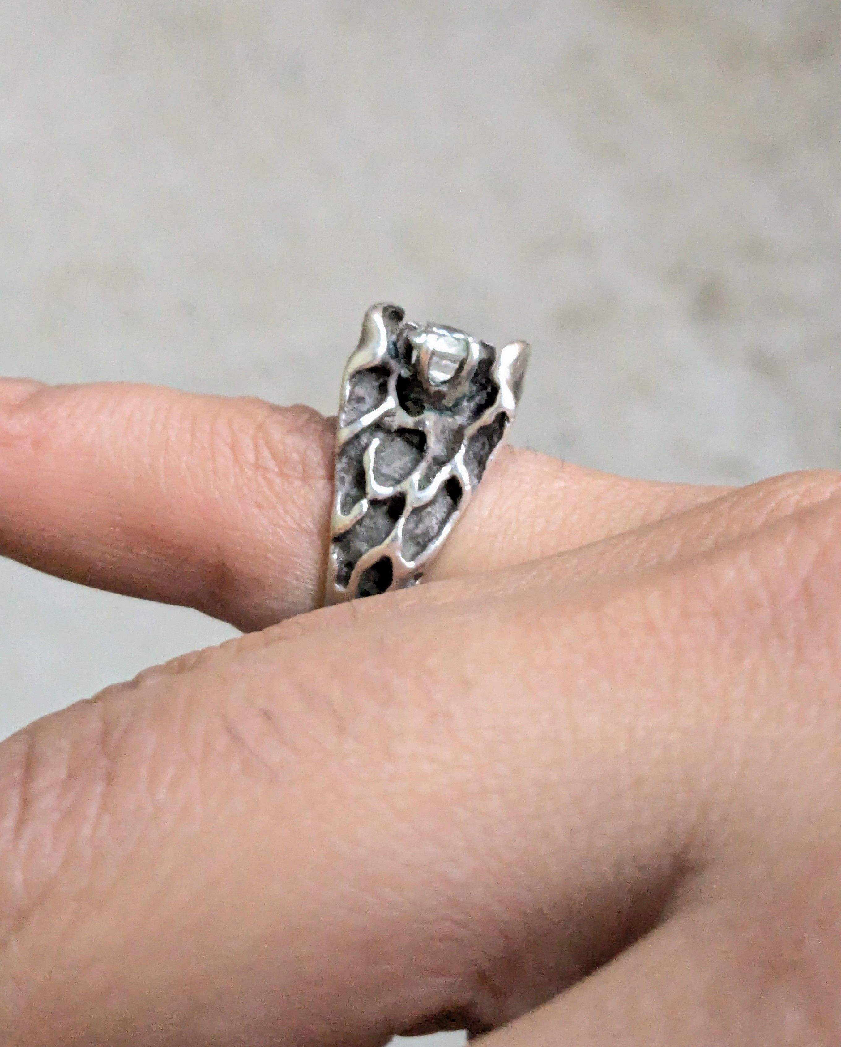 Vintage Vintage Sterling Silver Ring CZ 5 Brutalist Modern Size ONE SIZE - 11 Thumbnail