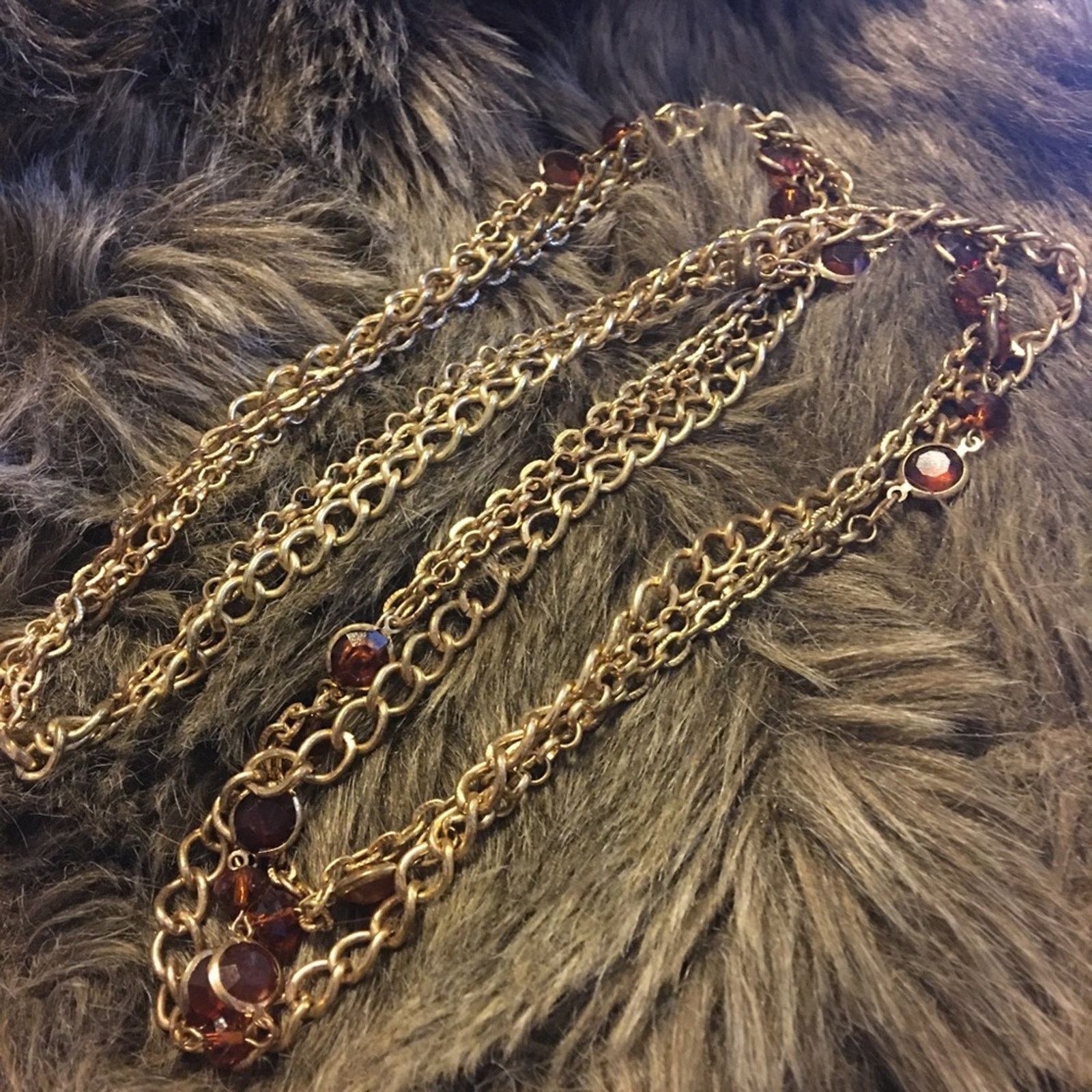 Jewelry Triple strand gold tone chain topaz necklace Size ONE SIZE - 6 Thumbnail