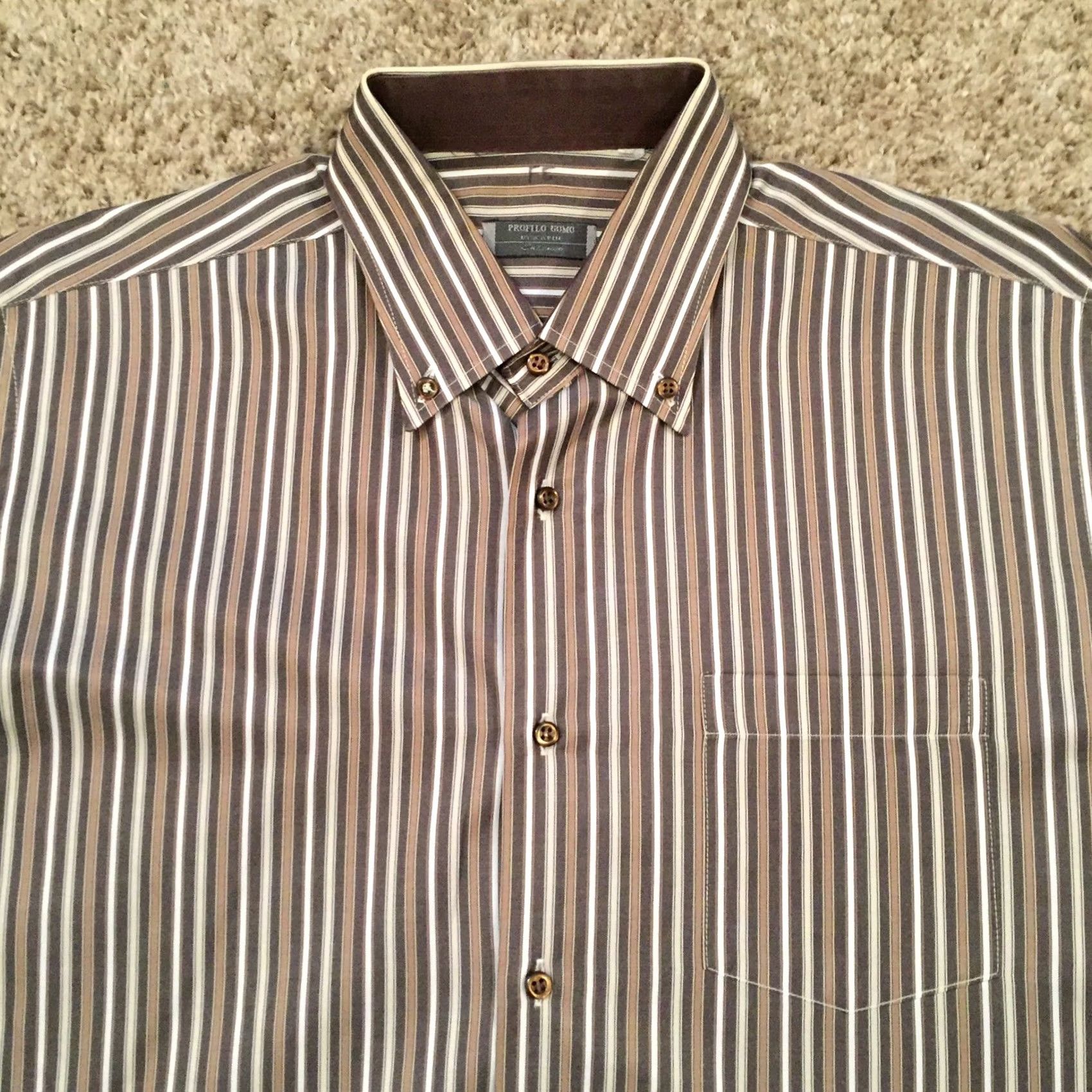 Vintage Profilo Uomo Shirt Large Brown Striped Long Sleeve Button Up Italy Mens Size US L / EU 52-54 / 3 - 3 Thumbnail