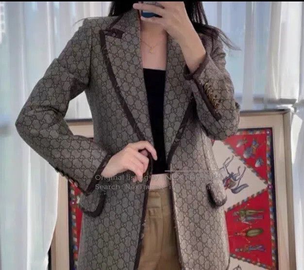 Gucci Gucci Dark brown logo jacquard full-print cotton lapel sin Size XS / US 0-2 / IT 36-38 - 9 Thumbnail