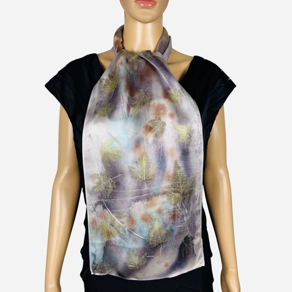 Other New 100% Silk Hand Dyed Leaves Ecoprint Rectangle Scarf 10. Size ONE SIZE - 3 Thumbnail