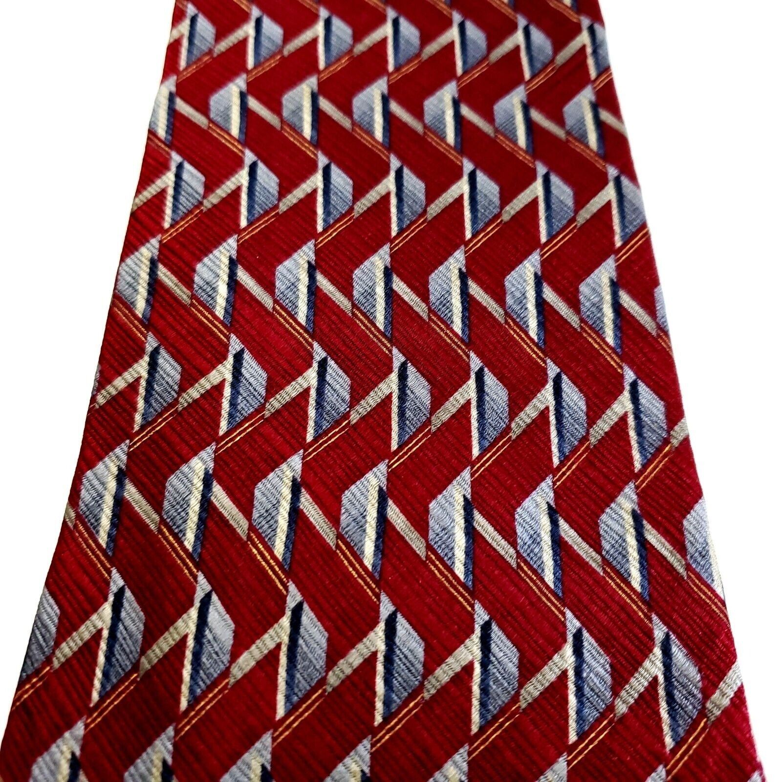 Stafford Stafford Red Print Abstract Geometric Short Wide Silk Tie Size ONE SIZE - 2 Thumbnail
