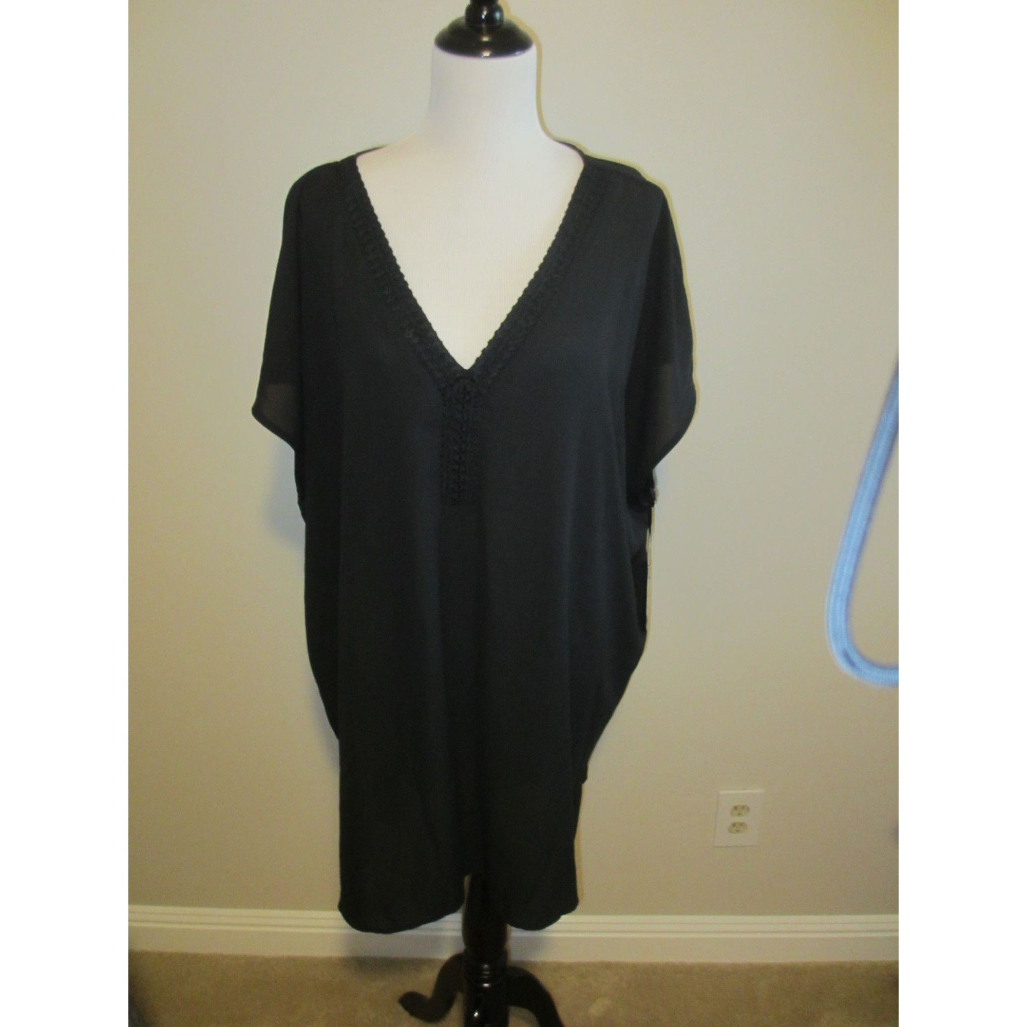 Other AVA & VIV Black Kimono-Style Tunic Dress With Crochet Trim V Size 4XL / US 24-26 - 1 Thumbnail