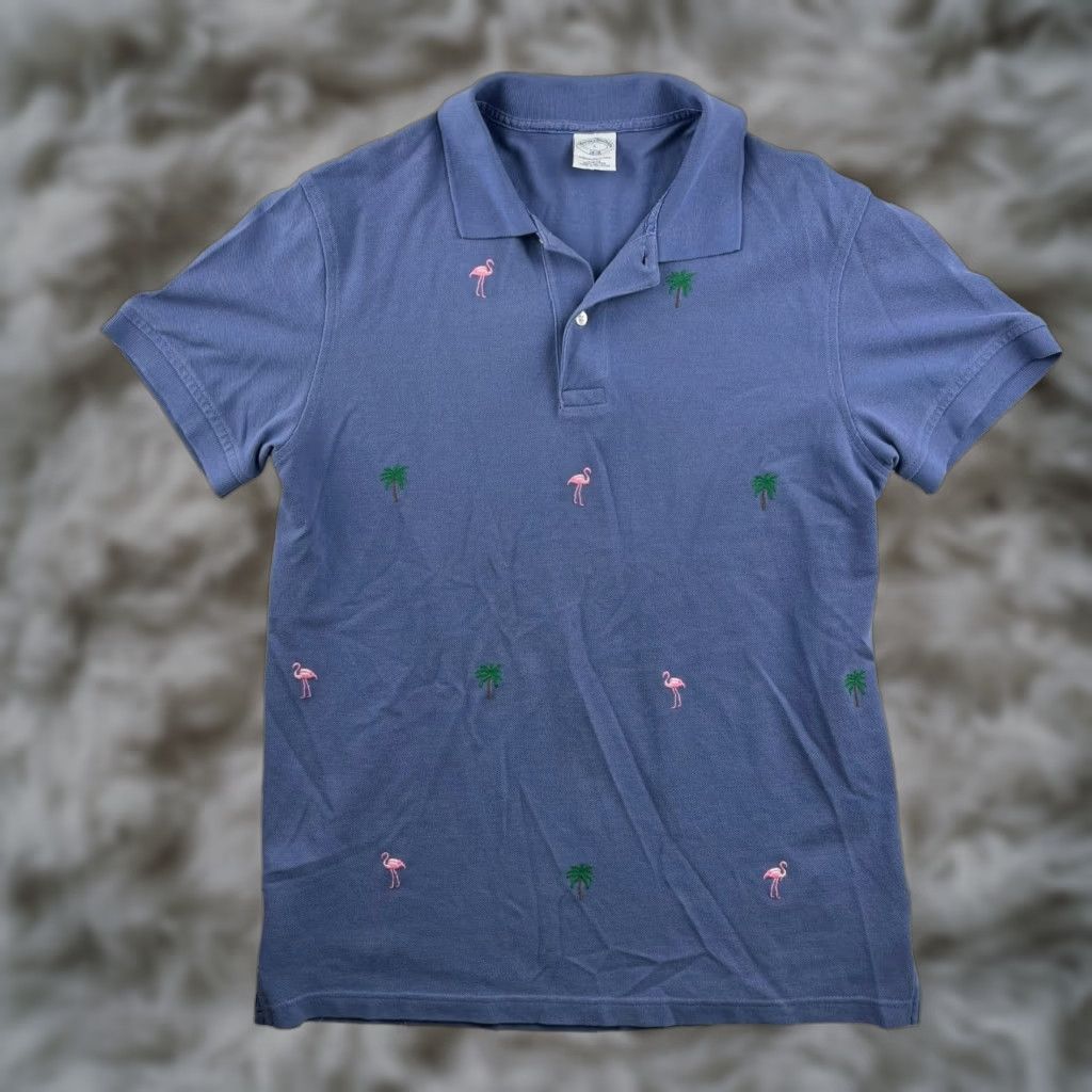 Brooks Brothers Brooks Brothers Men's Polo Shirt Blue L Cotton Embroidered Flamingos Palm Trees Beach Tropical Shirt Polo Mens Blue L Size US L / EU 52-54 / 3 - 1 Thumbnail