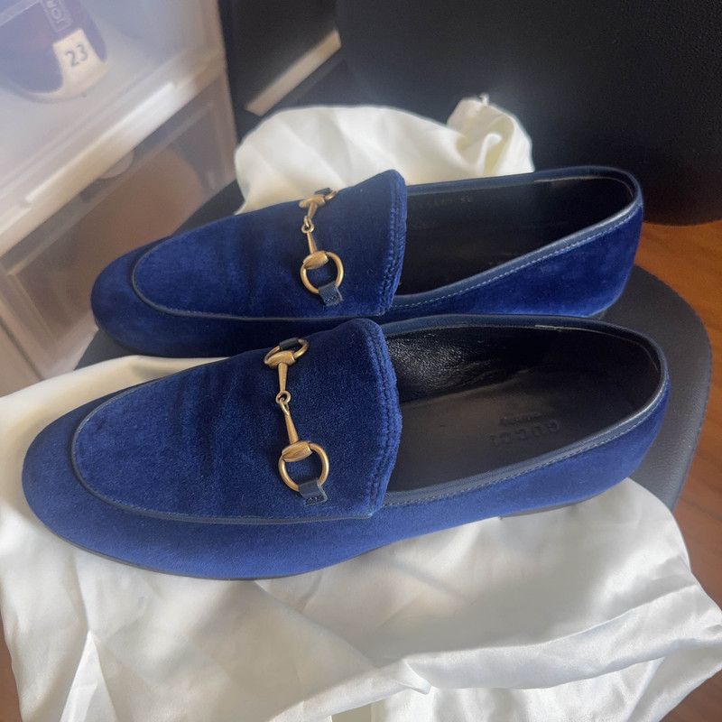 Gucci Gucci Jordaan Blue Velour Casual Shoes 0079 Size US 7.5 / IT 37.5 - 1 Thumbnail