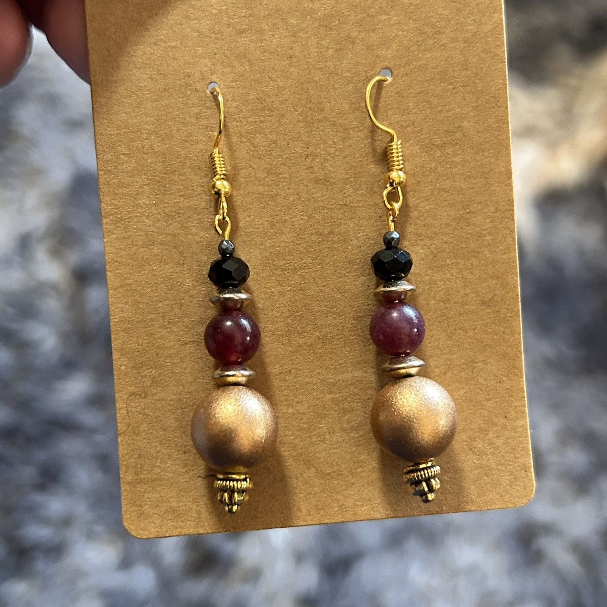 Handmade Handcrafted elegant matte vintage bead garnet earrings Size ONE SIZE - 2 Thumbnail