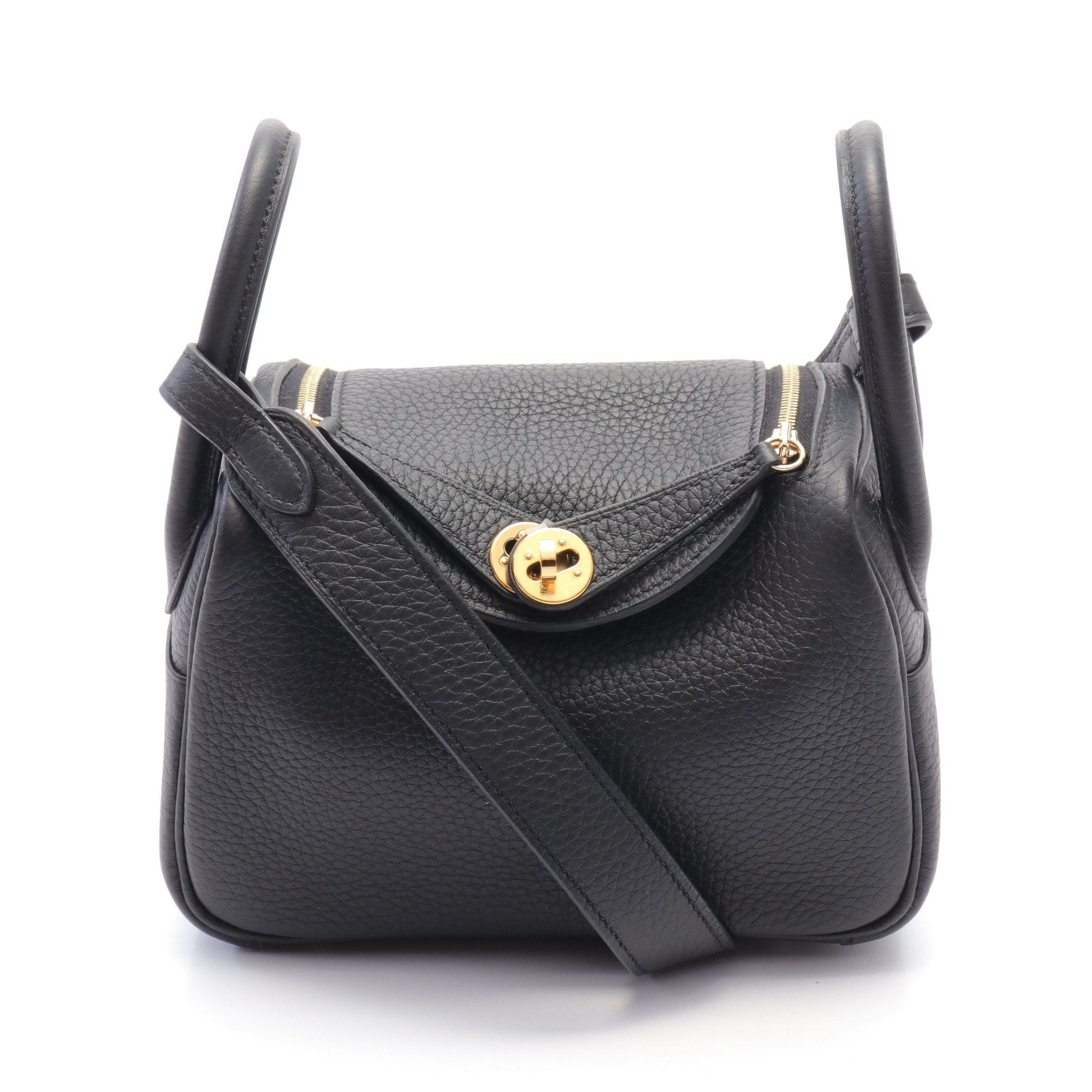 Hermes Hermes Lindy Mini Shoulder Bag Clemence Leather Black Gold Hardware U Stamp Size ONE SIZE - 1 Thumbnail