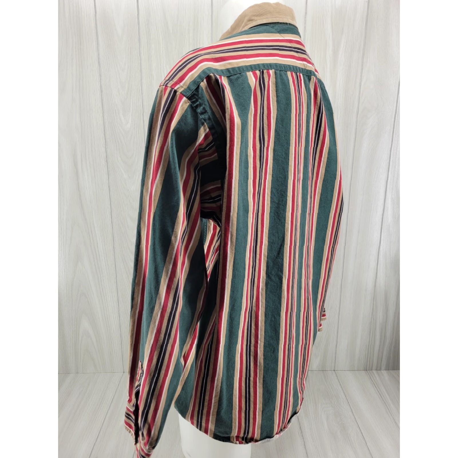 Tommy Hilfiger VINTAGE Tommy Hilfiger Mens Striped Button-Up Shirt XL 90s Crest Logo Cotton Green Shirt Button-Front Mens Regular Size US XL / EU 56 / 4 - 7 Thumbnail