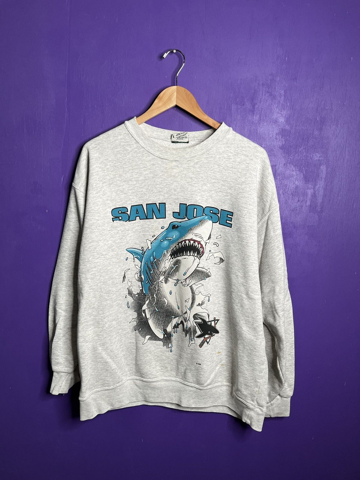 image of Nhl x Nutmeg Vintage 90's Nutmeg San Jose Sharks Breakthrough Sweatshirt in Grey, Men's (Size Large