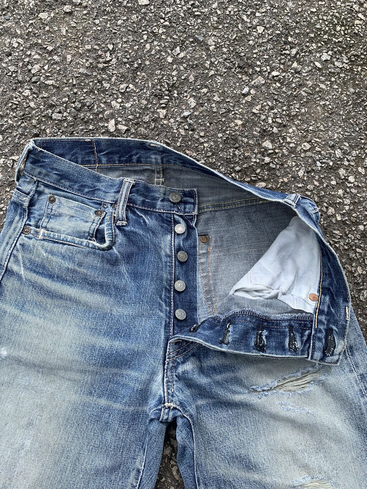 Jean × OMNIGOD × Vintage OMNIGOD JAPANESE BUTTON FLY SELVEDGE DISTRESSED DENIM🎌 Size US 28 / EU 44 - 15 Thumbnail