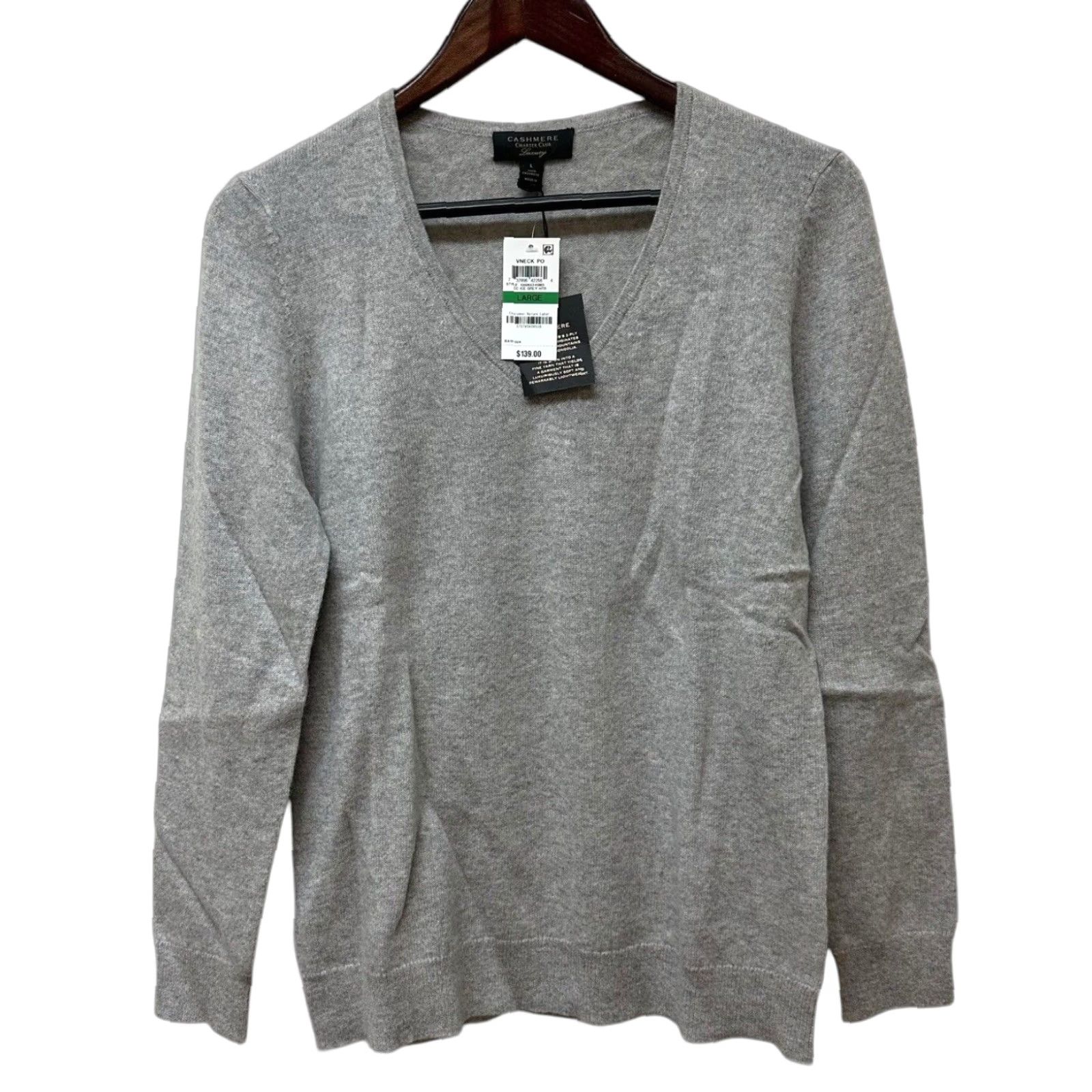 Charter Club Luxury Cashmere Sweater Women's Size L Gray V-Neck