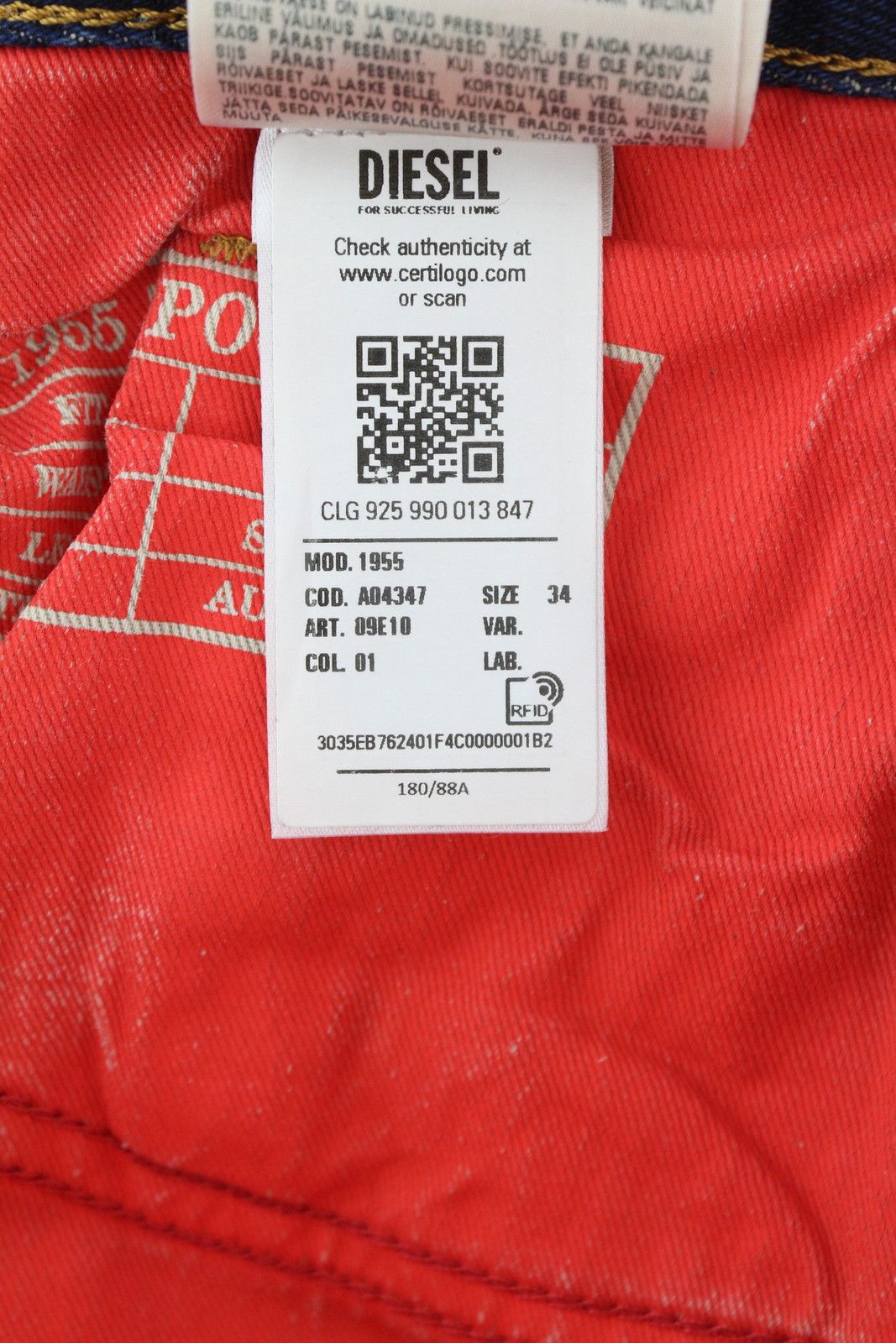 Diesel 1955 09E10 W34/L30 Blue Regular Straight Distress 85396 Size US 34 / EU 50 - 12 Thumbnail
