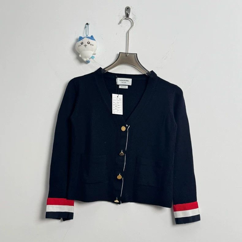 Thom Browne Thom Browne Navy Cardigan with Logo Stripes-dmc Size US XL / EU 56 / 4 - 1 Thumbnail