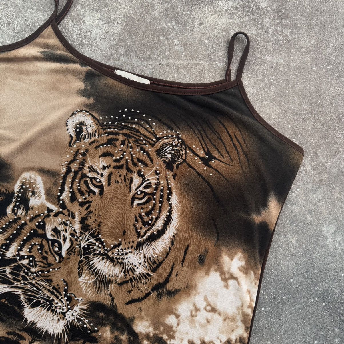 20471120 × If Six Was Nine × Japanese Brand Y2K Rhinestones Tiger Glamour Tank Top (JPG Gaultier style) Size XL / US 12-14 / IT 48-50 - 4 Thumbnail