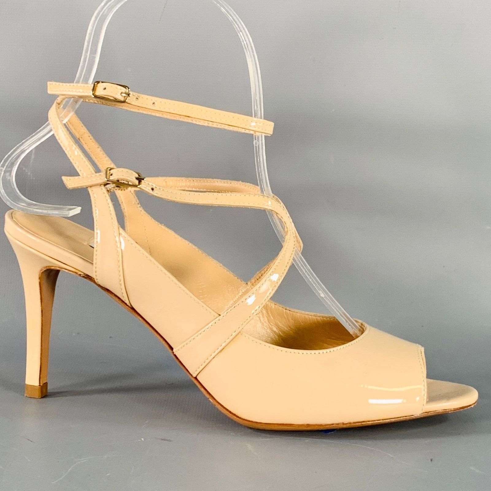 Other Beige Nude Patent Leather Peep Toe Strappy Sandals Size US 6 / IT 36 - 2 Thumbnail
