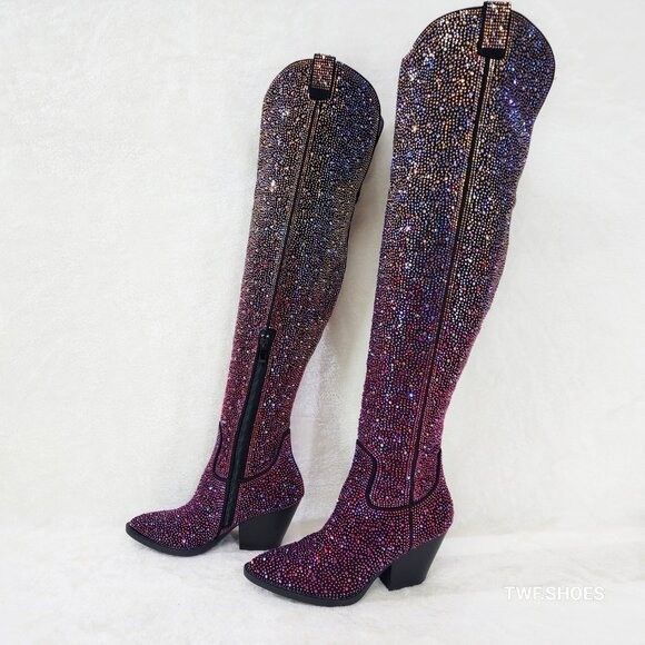 Other Country Glam Iridescent Ombre Rhinestone OTK Thigh High Cowg Size US 9 / IT 39 - 3 Thumbnail