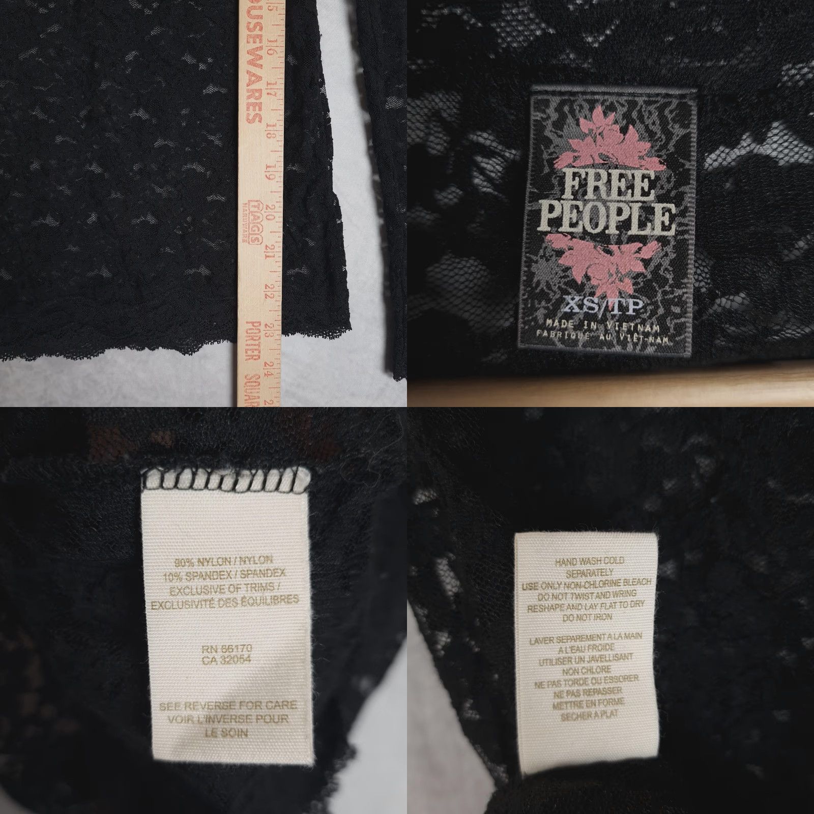 Free People VINTAGE Free People Top Womens XS Black Floral Lace Sheer Coquette Fairy Goth Y2K Size XS / US 0-2 / IT 36-38 - 11 Thumbnail