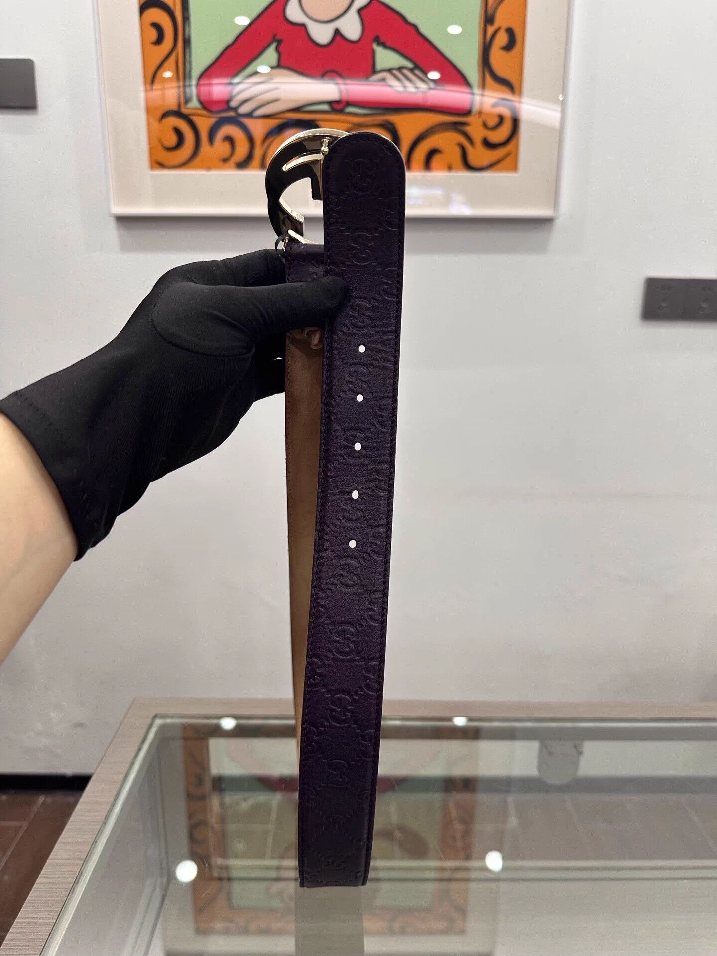 Gucci Gucci silver GG buckle 4cm belt purple & brown 85cm 99 New Size ONE SIZE - 3 Thumbnail