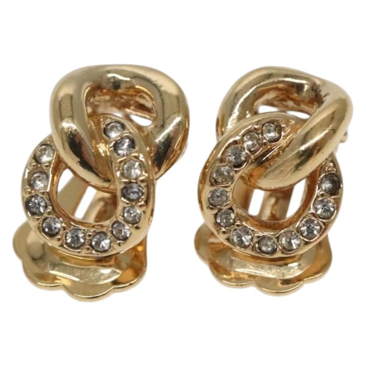 Dior Christian Dior Vintage Chain Link Clip-On Earrings Metal with Crystals Size ONE SIZE - 1 Thumbnail